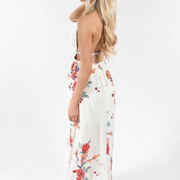 ILLA ILLA Magic Moments Maxi Cream Floral Backless Halter Maxi Dress Size S - Picture 5 of 12